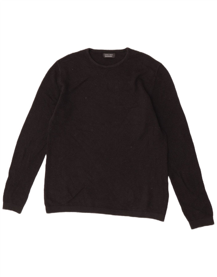 Zara Pull à col rond pour homme Noir moyen
