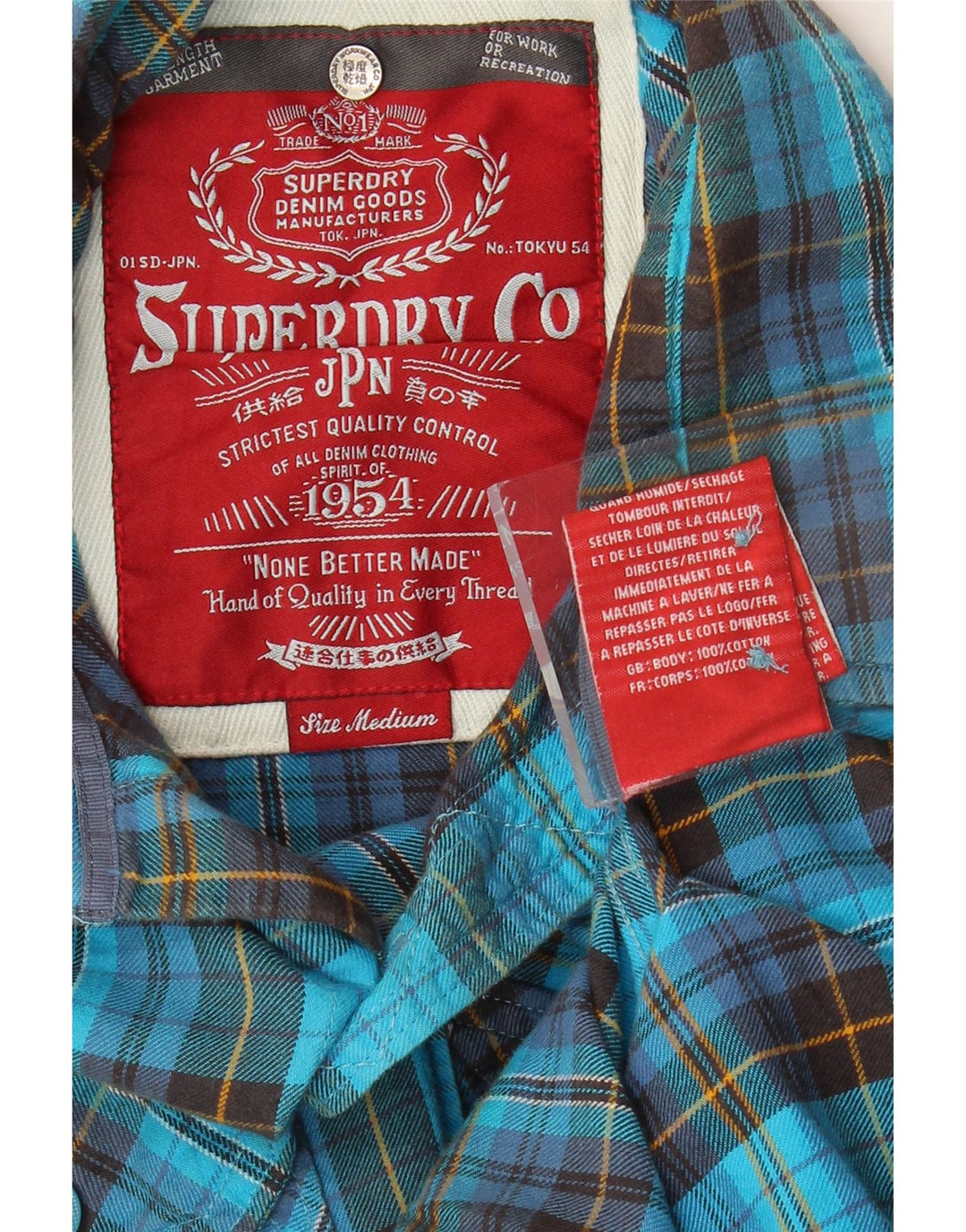 Superdry Chemise Flanelle Homme Bleu Moyen Carreaux Coton