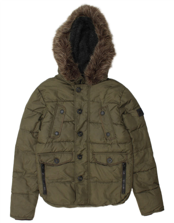 SUPERDRY Veste matelassée à capuche pour hommes UK 36 Small Kaki Nylon