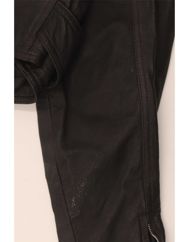 vintage Womens Crop Leather Biker Jacket UK 10 Petit cuir noir