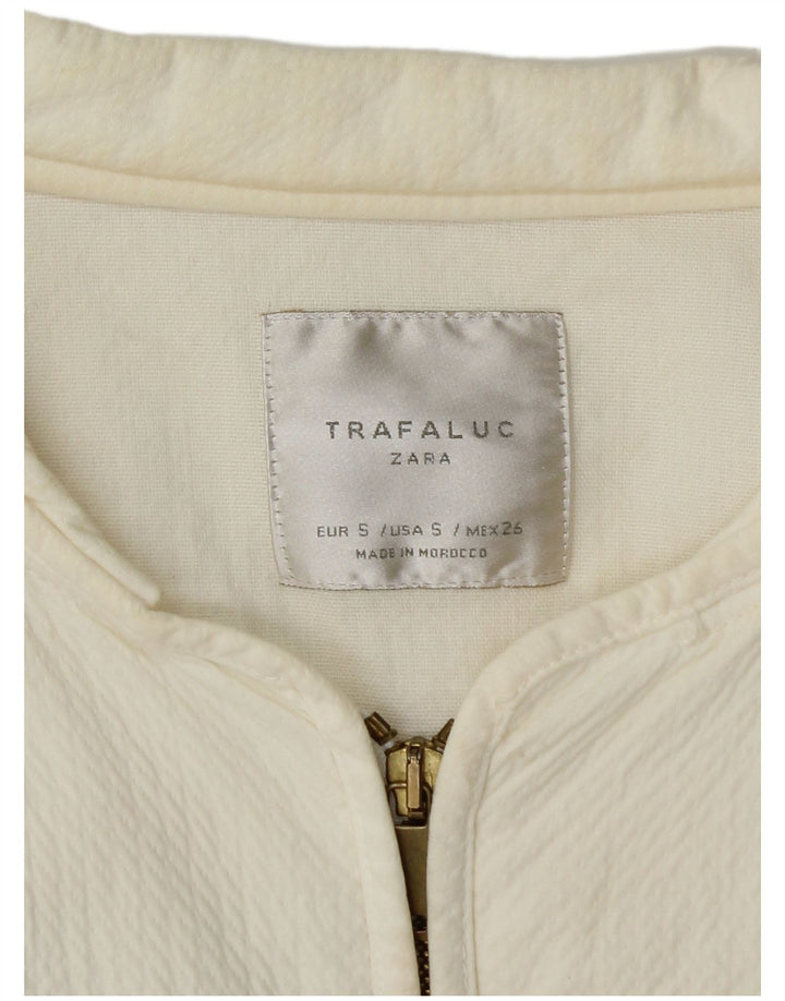 ZARA Womens Crop Oversize Bomber Jacket UK 10 Petit Blanc Cassé Géométrique