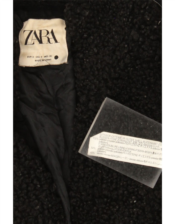 Zara Manteau polaire surdimensionné pour femme UK 10 Petit polyester noir