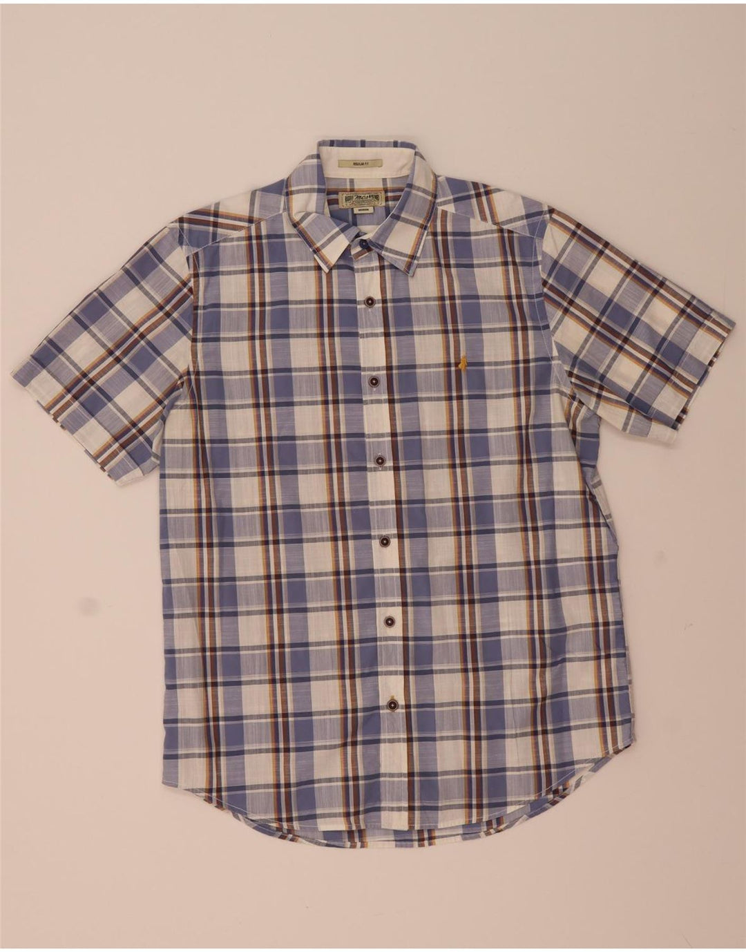 Marlboro Classics Chemise à manches courtes pour homme Coupe classique Bleu moyen à carreaux