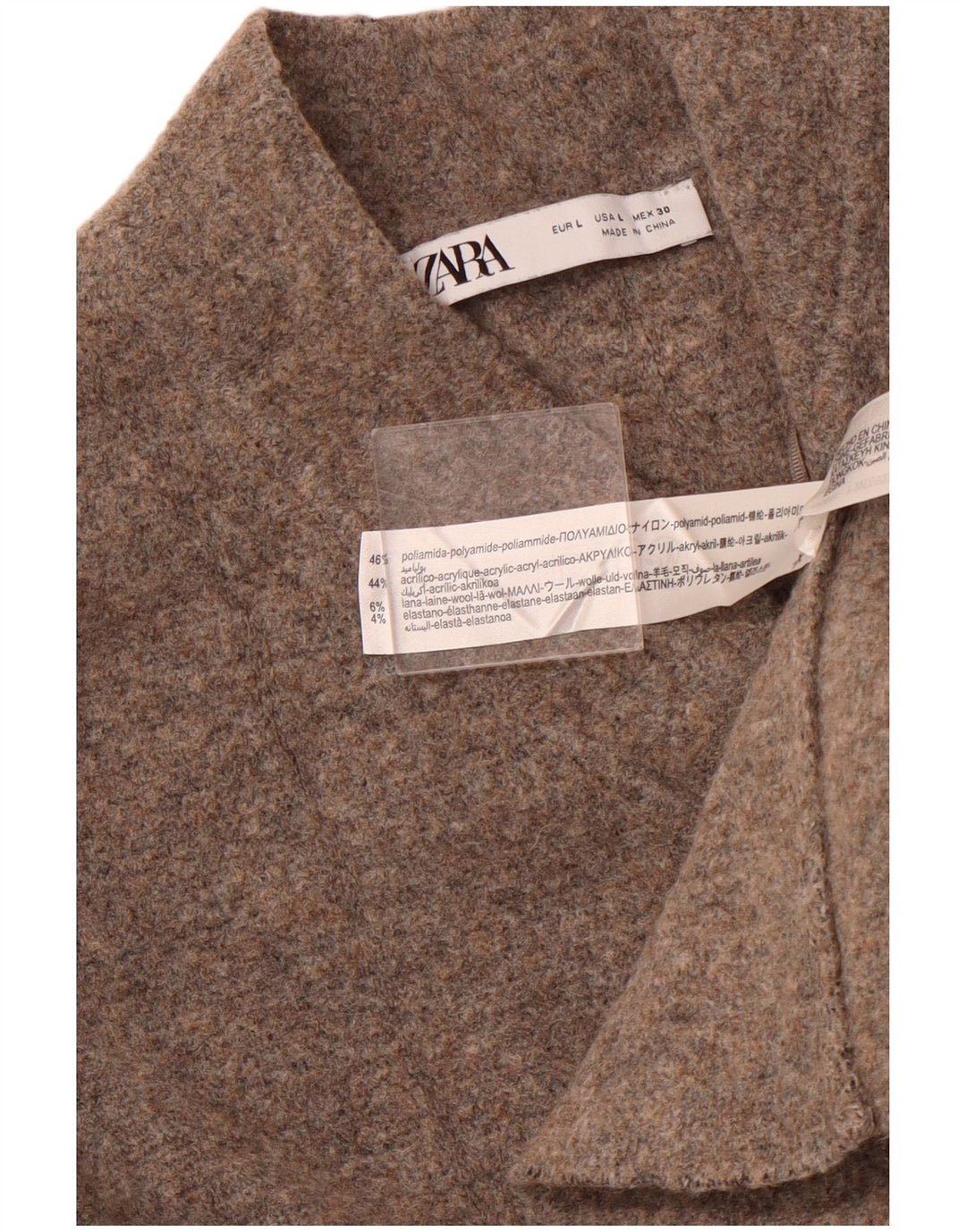 ZARA Femme Crop Cardigan Pull UK 14 Large Marron Polyamide