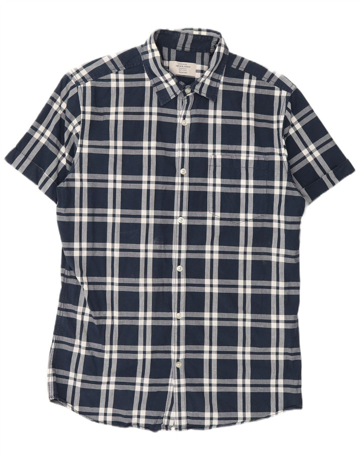 Jack & Jones Chemise à Manches Courtes Homme Bleu Marine Moyen à Carreaux Coton