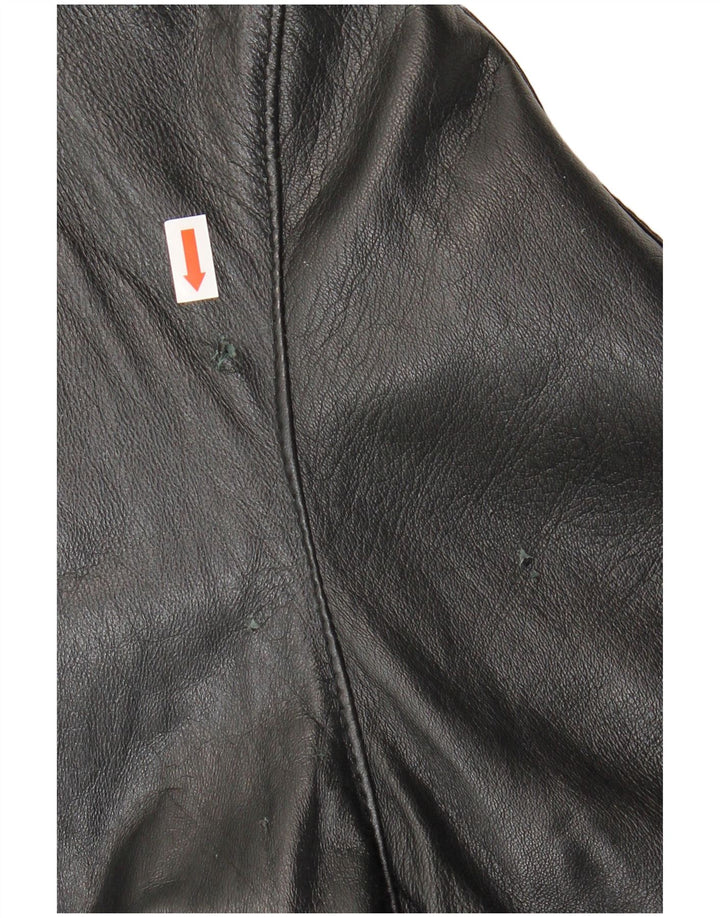 vintage Femmes Manteau en cuir surdimensionné UK 10 Petit cuir noir