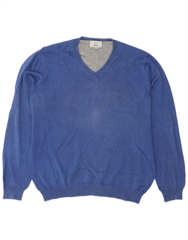 Marks & Spencer Pull coupe classique à col en V pour homme, grand bleu, coton
