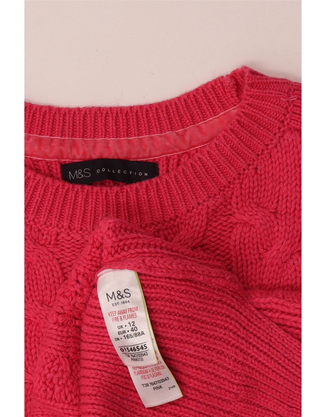 Marks & Spencer Pull col bateau pour femme UK 12 Coton rose moyen