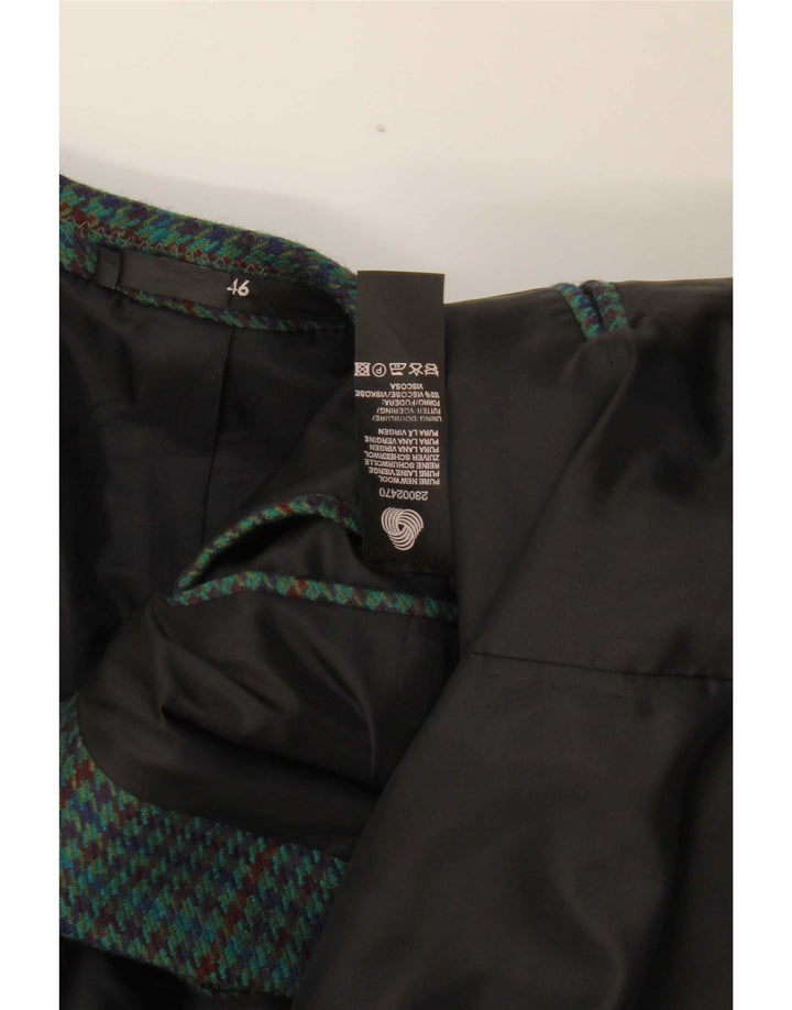 vintage Mens 2 Bouton Blazer Veste IT 46 Petite Vert Poule Nouvelle Laine