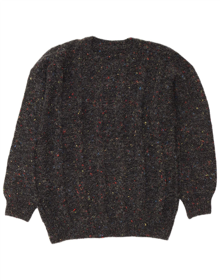 vintage Mens Crew Neck Jumper Pull Grand Noir Moucheté