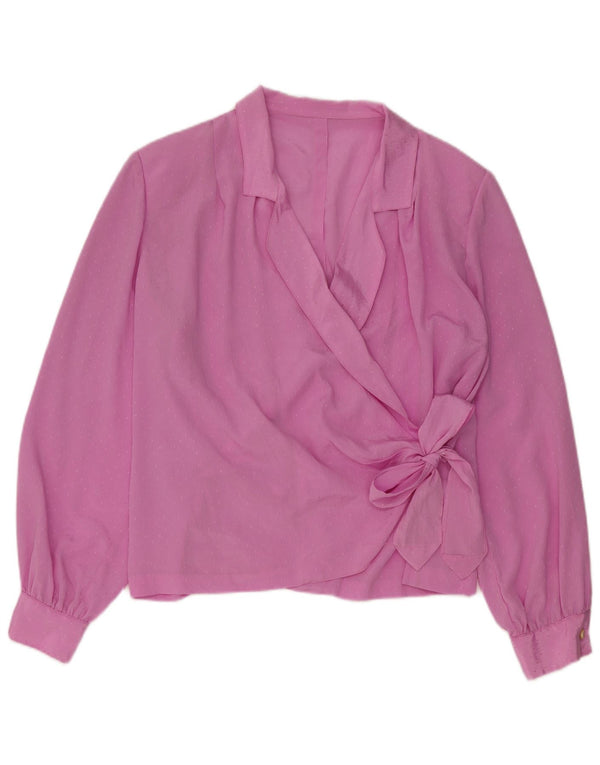 vintage Femmes Manches Longues Wrap Blouse Top UK 16 Grand Rose Repéré