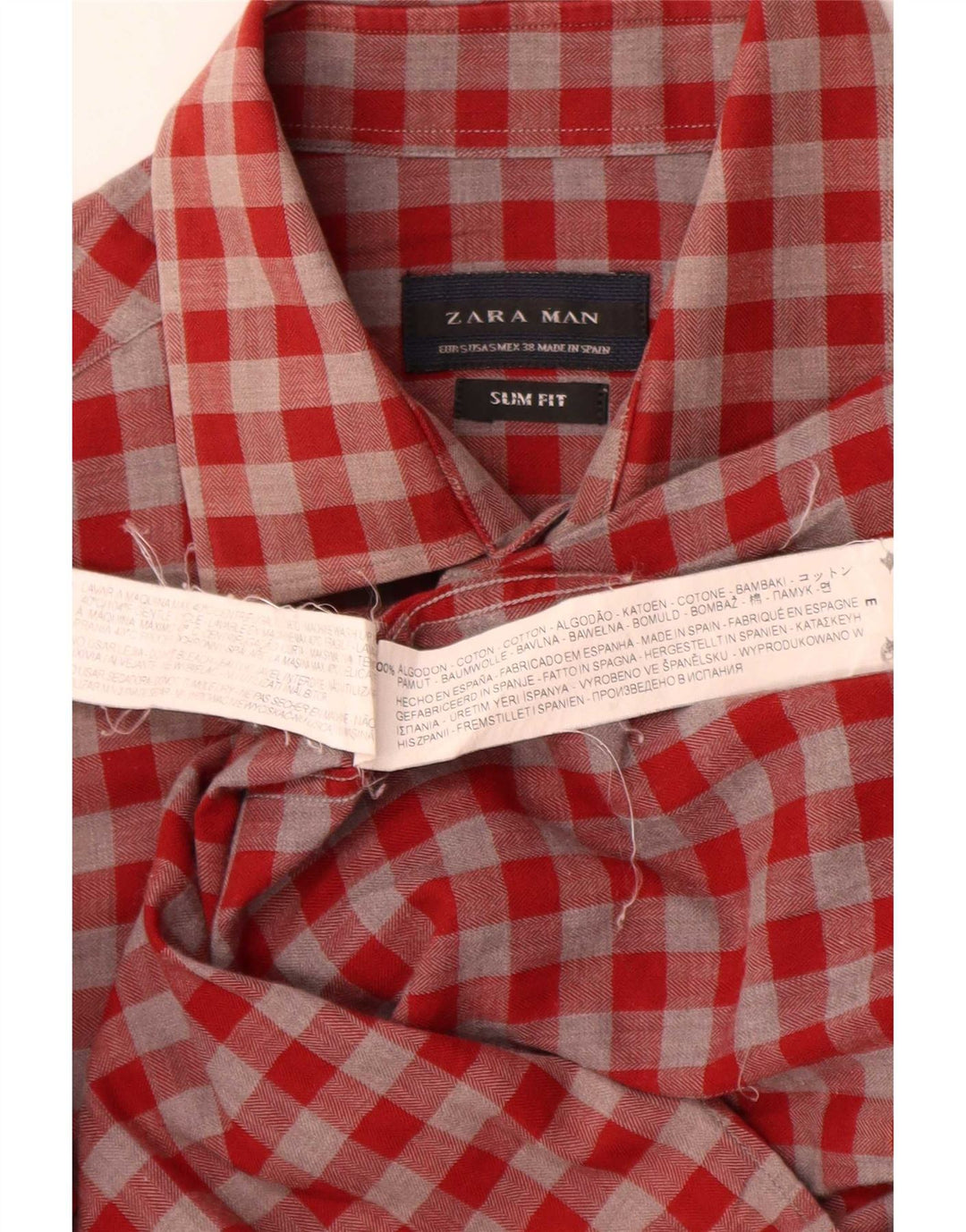 Zara Chemise Slim Fit Petit Coton Vichy Rouge Homme