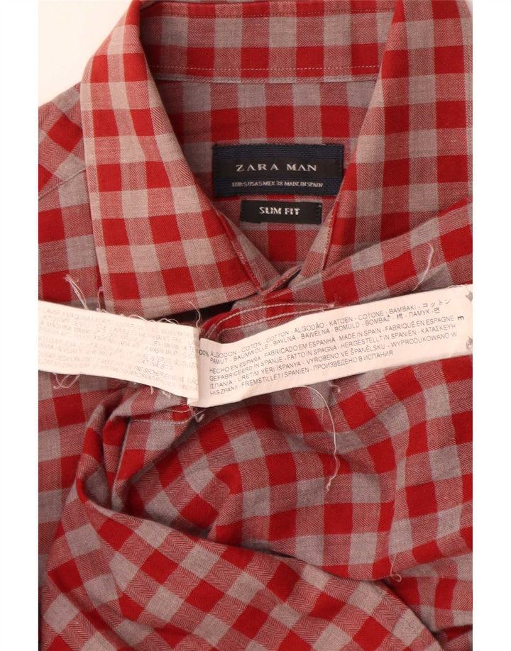Zara Chemise Slim Fit Petit Coton Vichy Rouge Homme
