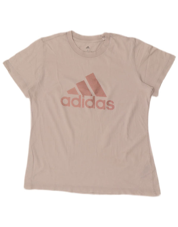 Adidas T-shirt graphique pour femme UK 14 Grand coton blanc