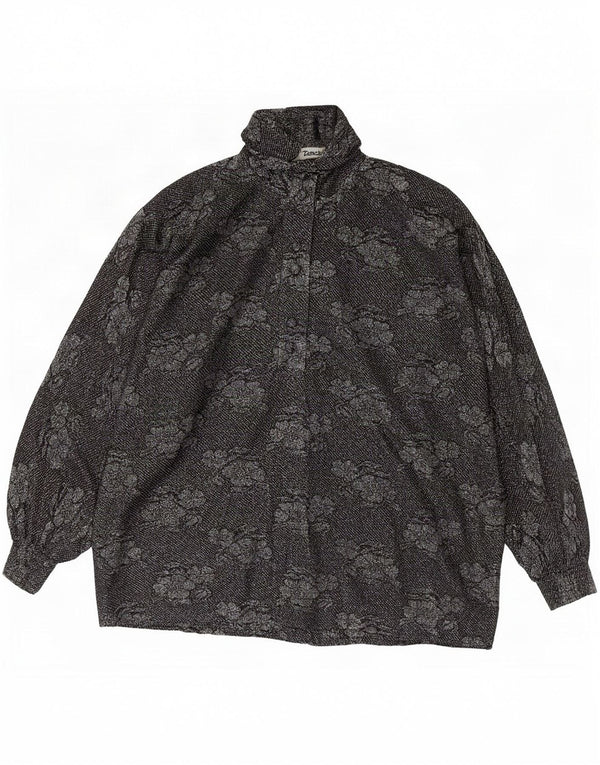 vintage Femmes Voir à travers Blouse à manches longues Top UK 18 XL Noir Floral