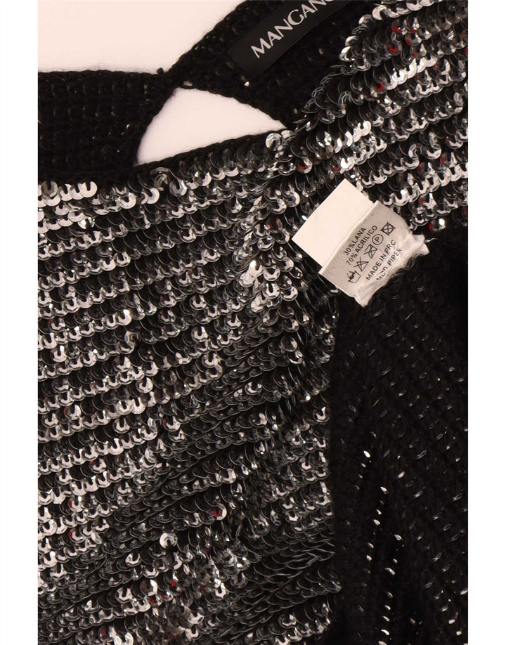 Mangano Robe moulante à paillettes pour femme UK 44 Laine argentée moyenne