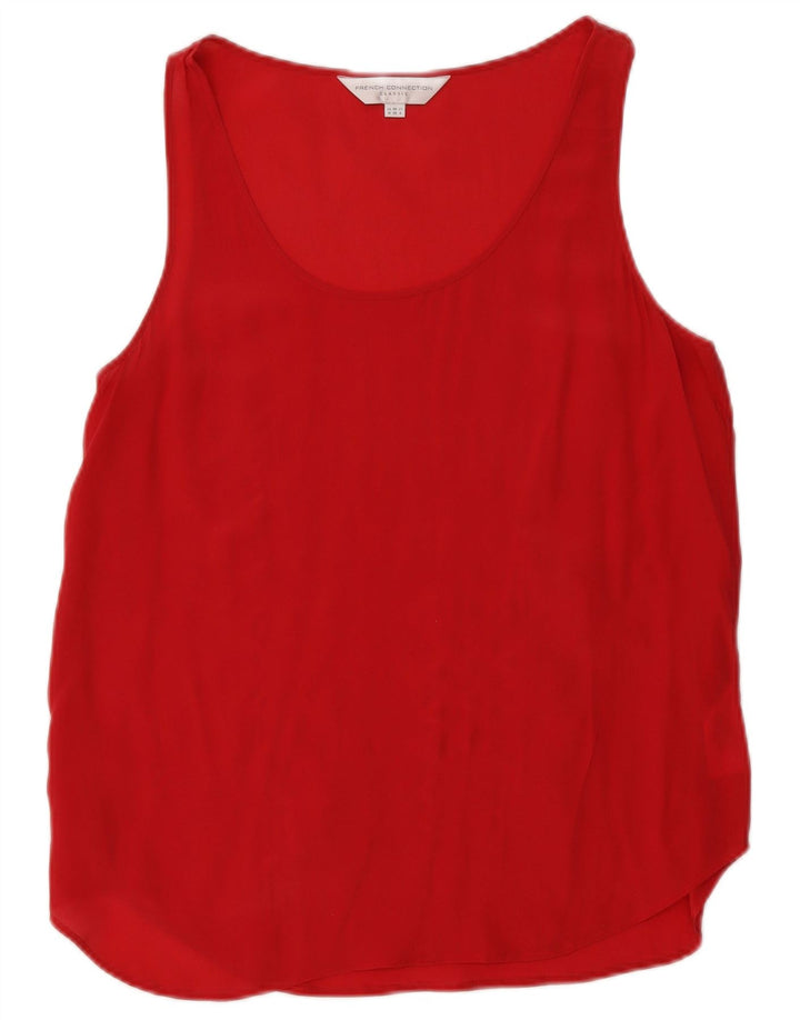 French Connection Haut chemisier sans manches pour femme UK 10 Petite soie rouge