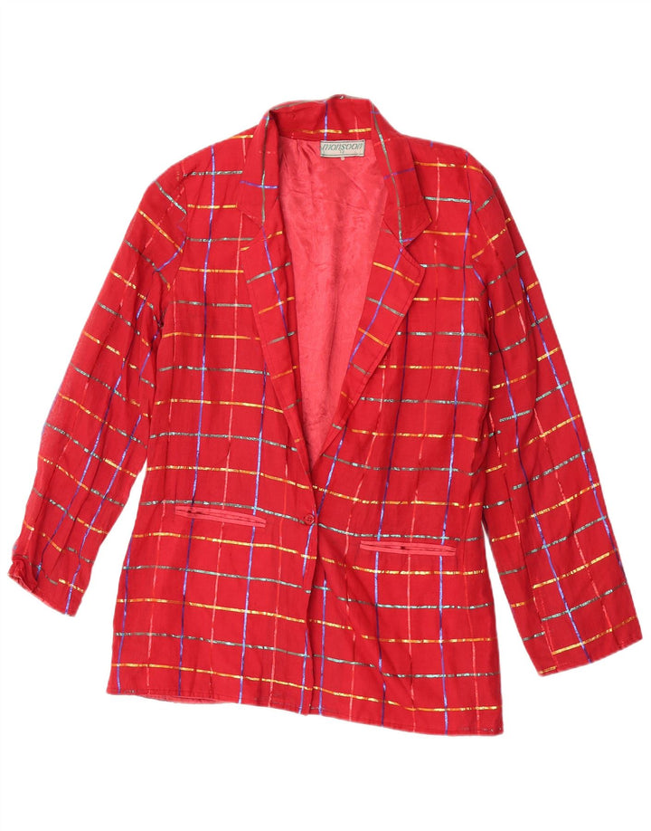 Monsoon Veste blazer à 1 bouton pour femme UK 12 en coton à carreaux rouge moyen