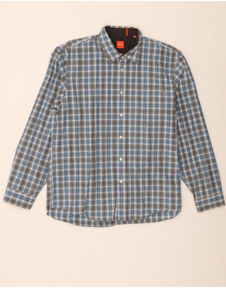 Hugo Boss Chemise Homme 2XL Bleu Carreaux Coton