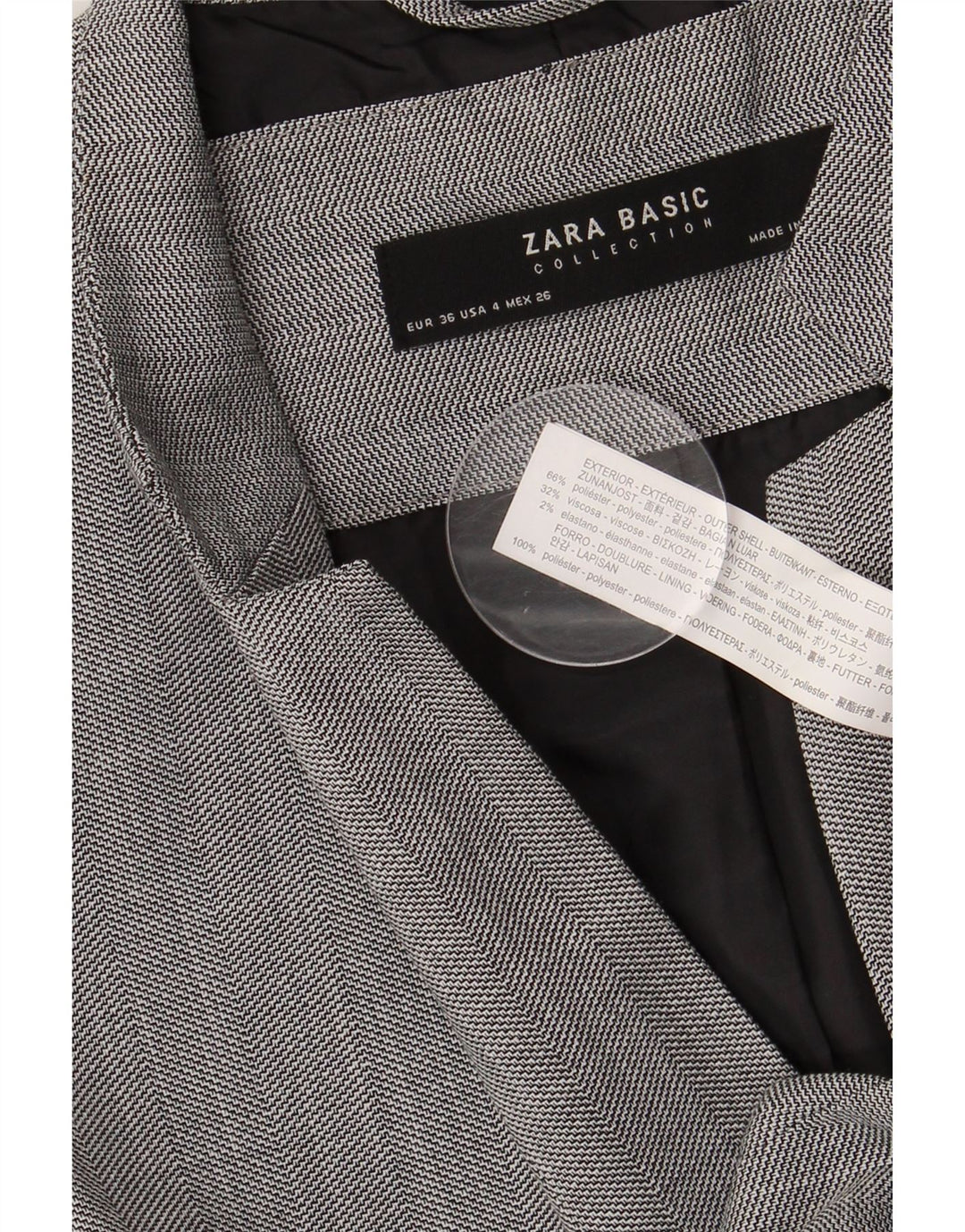 ZARA Femme 1 Bouton Blazer Veste EU 36 XS Gris Polyester