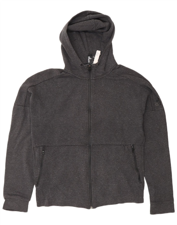 ADIDAS Mens Zip Hoodie Sweater Medium Grey Cotton