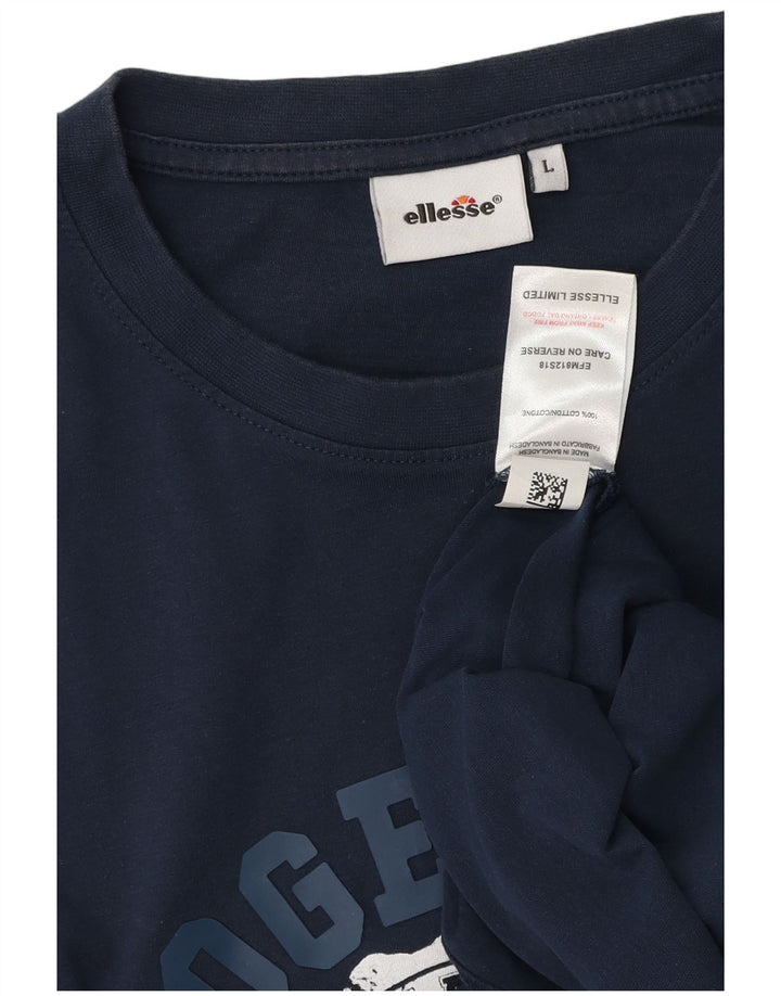 Ellesse Homme T-Shirt Graphique Haut Large Bleu Marine Coton