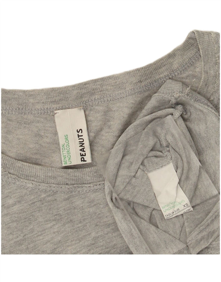 BENETTON Femme Peanuts Graphic Top Manches Longues UK 6 XS Gris Coton