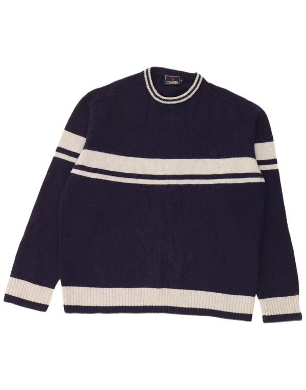 Ivy Oxford Pull à col rond pour homme XL en laine color block bleu marine
