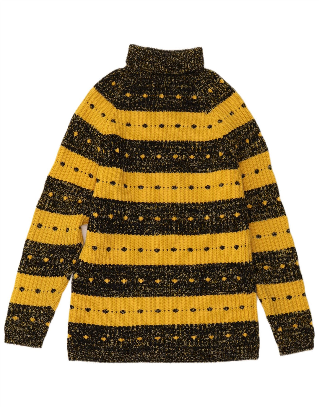 VINTAGE Femme Roll Neck Jumper Pull UK 12 Moyen Jaune Rayé