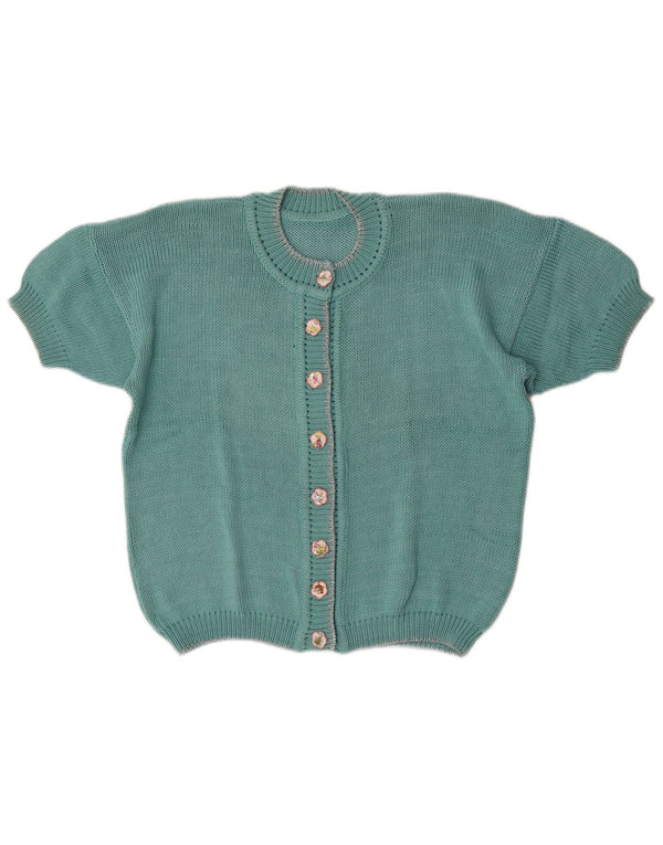 vintage Femme Manches Courtes Cardigan Pull UK 16 Grand Vert