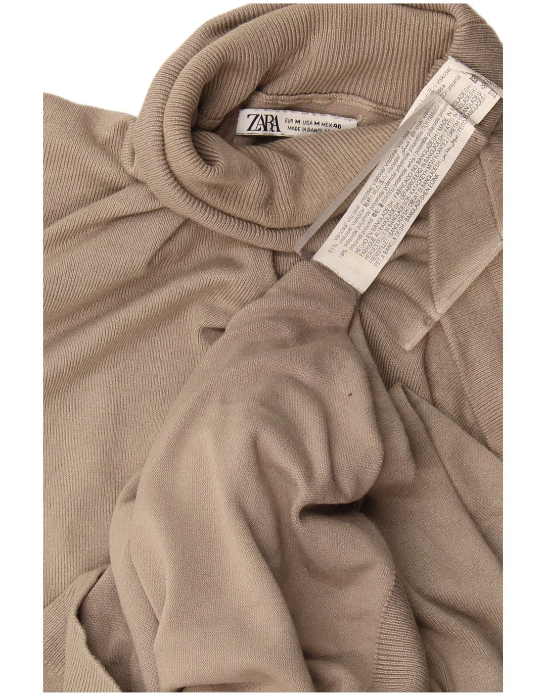 Zara Pull col roulé pour femme UK 14 Viscose beige moyen