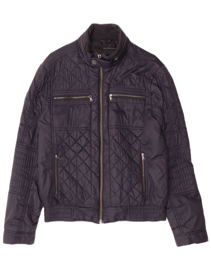 CALVIN KLEIN JEANS Mens Graphic Padded Jacket UK 38 Medium Navy Blue