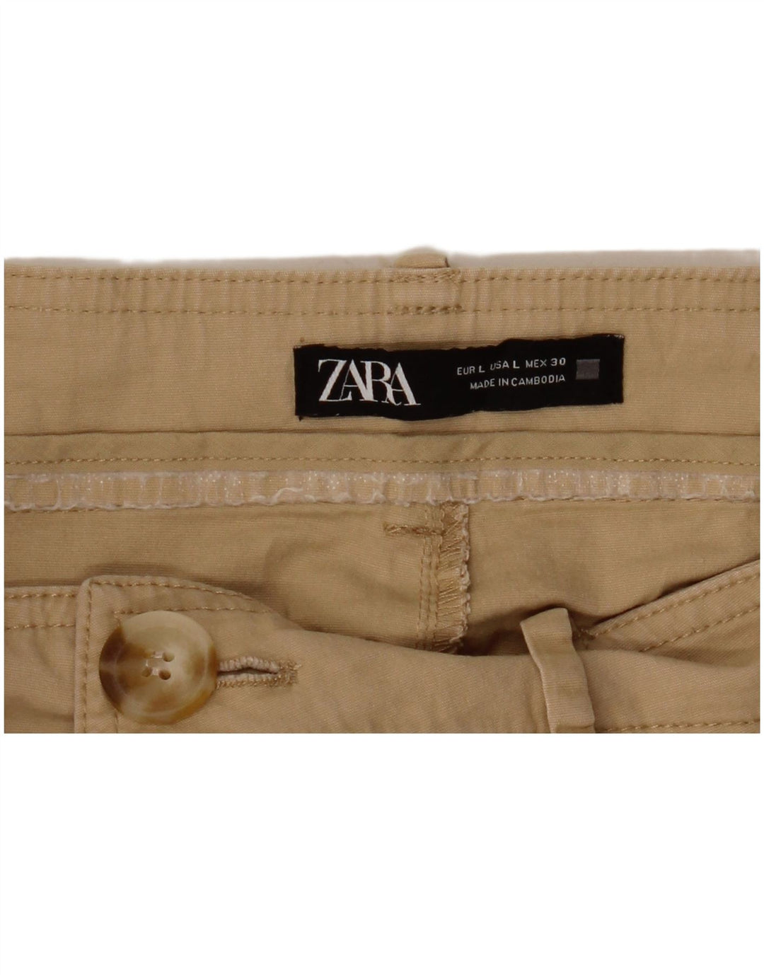 ZARA Pantalon court fuselé taille haute pour femme Large W30 L24 Beige