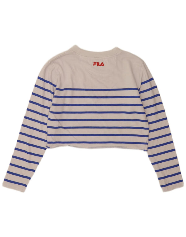 Fila Femmes Crop Graphic Top Manches Longues UK 14 Moyen Blanc Rayé