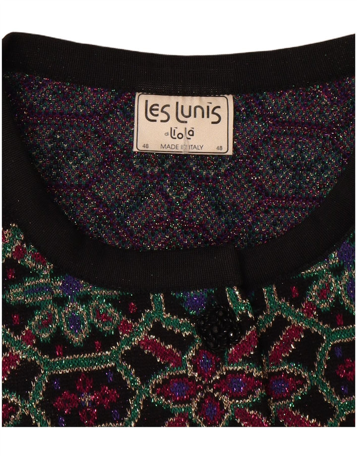 Les Lunis Femme Cardigan Pull IT 48 XL Laine Géométrique Multicolore