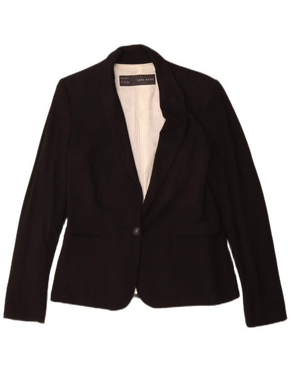 Zara Veste Blazer 1 Bouton Femme UK 16 Large Noir Viscose