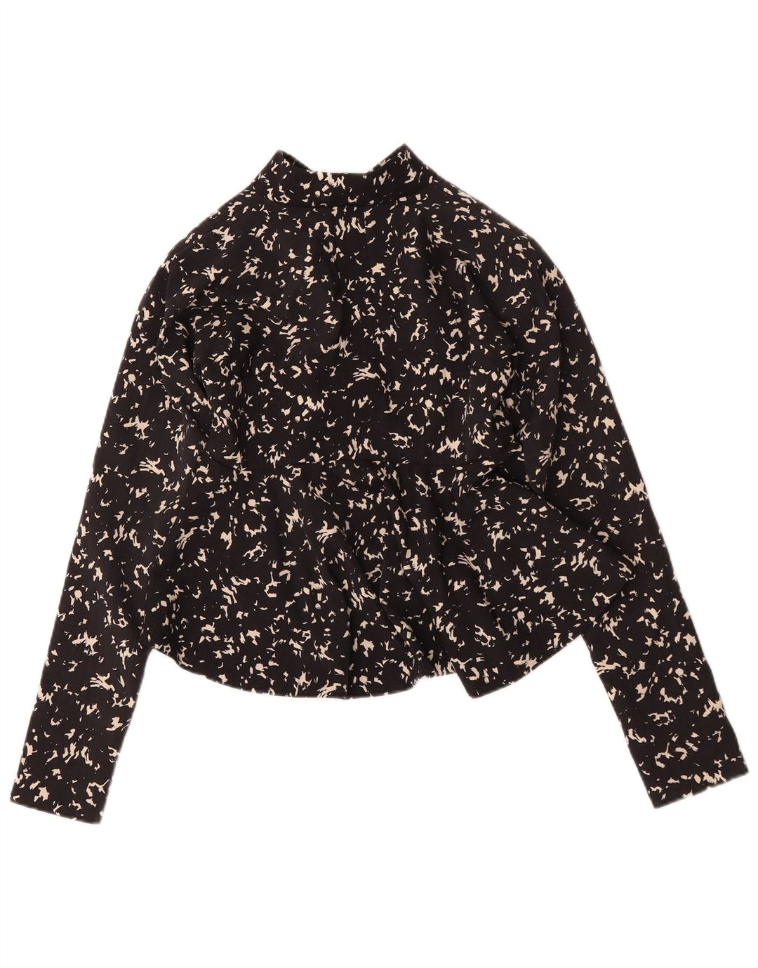 vintage Femmes Motif Abstrait Chemise Blouse UK 12 Moyen Noir