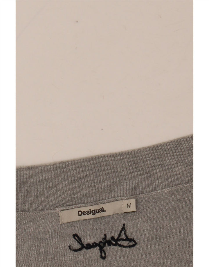 DESIGUAL Pull graphique à col en V pour femme UK 14 Gris moyen floral