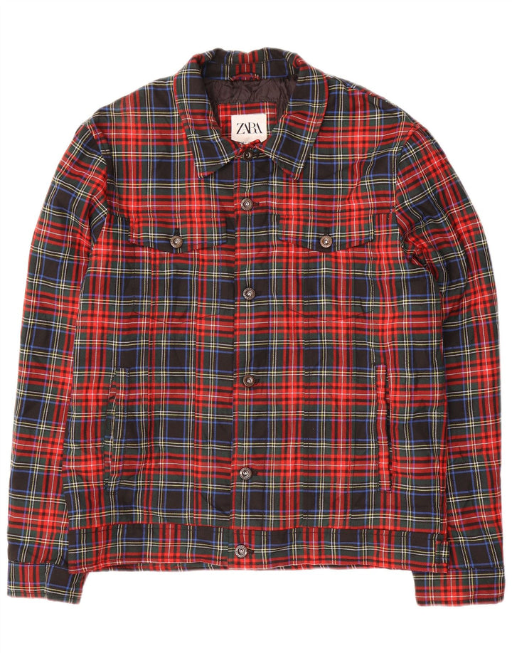 Zara Veste Bomber Homme UK 40 Grand Carreau Rouge Polyester