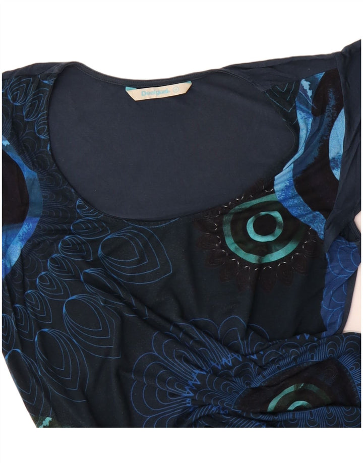 DESIGUAL Femme Chemisier Top UK 14 Medium Navy Blue Floral