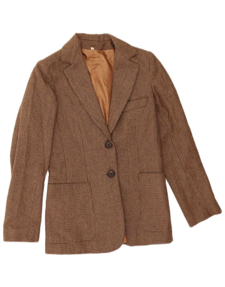 vintage Femme 2 Bouton Blazer Veste IT 42 Pied-de-poule Brun Moyen