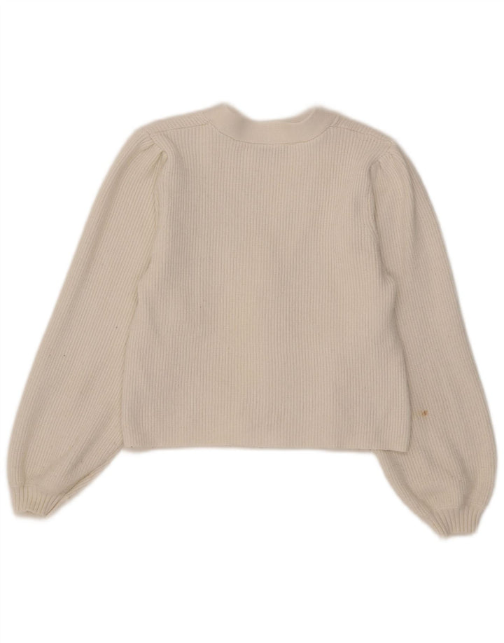 Zara Womens Crop Cardigan Pull UK 12 Moyen Blanc Viscose