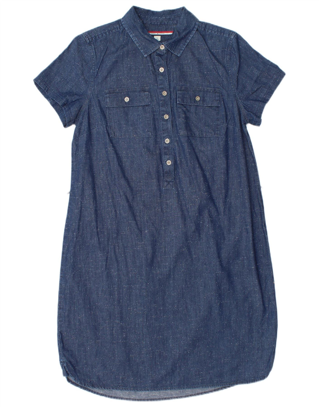 TOMMY HILFIGER Robe chemise en jean pour femme UK 14 Coton moucheté bleu moyen