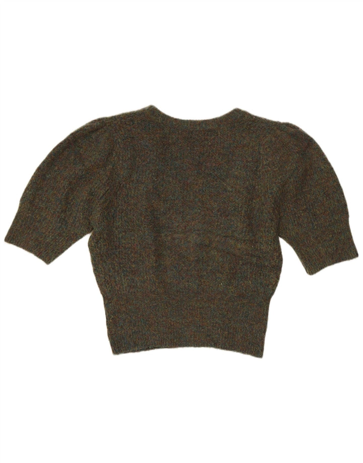 Zara Pull court à col en V pour femme UK 14 Kaki moyen moucheté