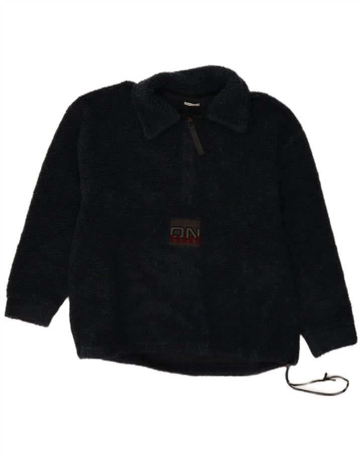 Belfe Pull oversize en polaire à col polo pour homme Bleu marine moyen