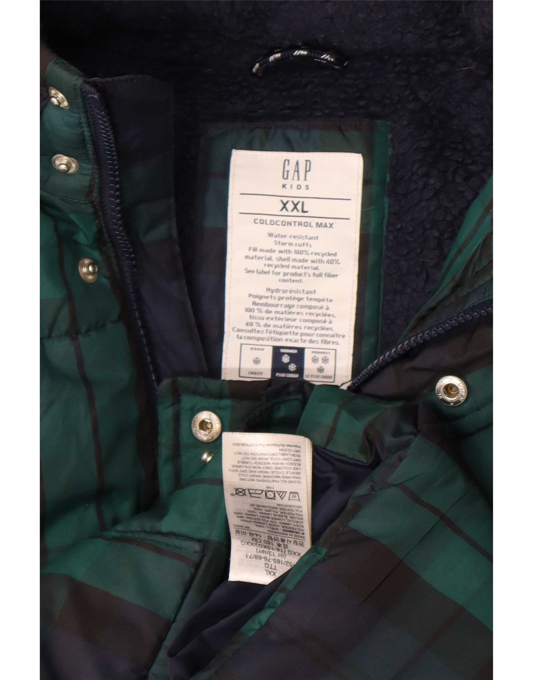 Gap Veste matelassée à capuche pour garçon 13-14 ans 2XL Bleu marine à carreaux Polyester