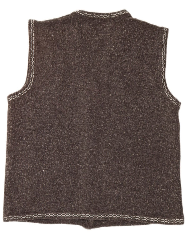 vintage Femmes Graphique Sans Manches Cardigan Pull UK 18 XL Gris