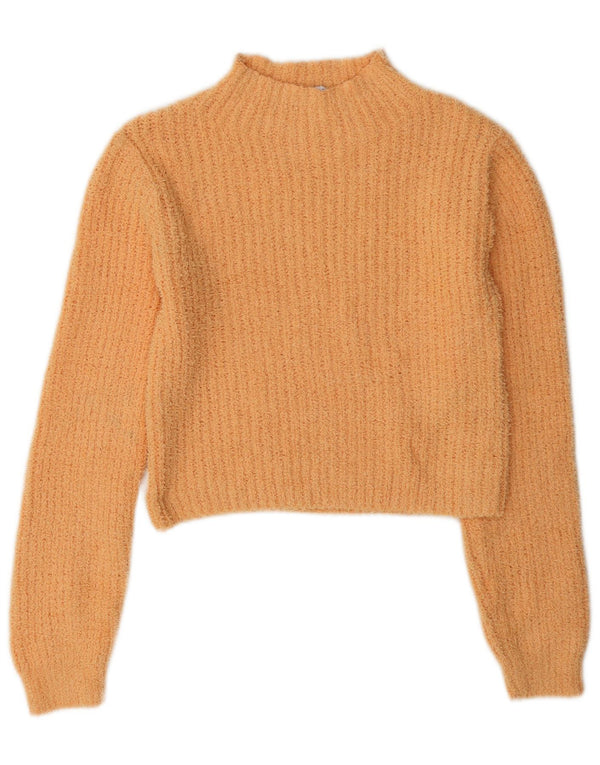 Zara Pull court à col roulé pour femme UK 10 Petit Orange Polyester