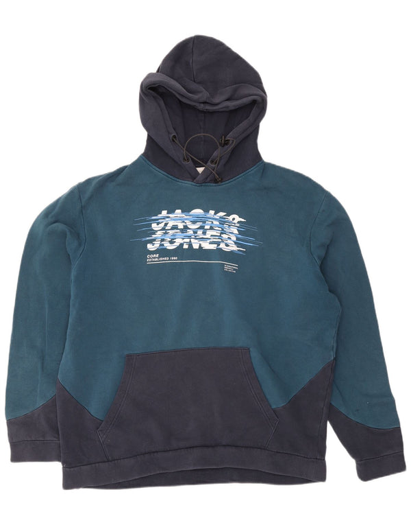 Jack & Jones Pull à capuche graphique pour homme 2XL en coton color block bleu marine