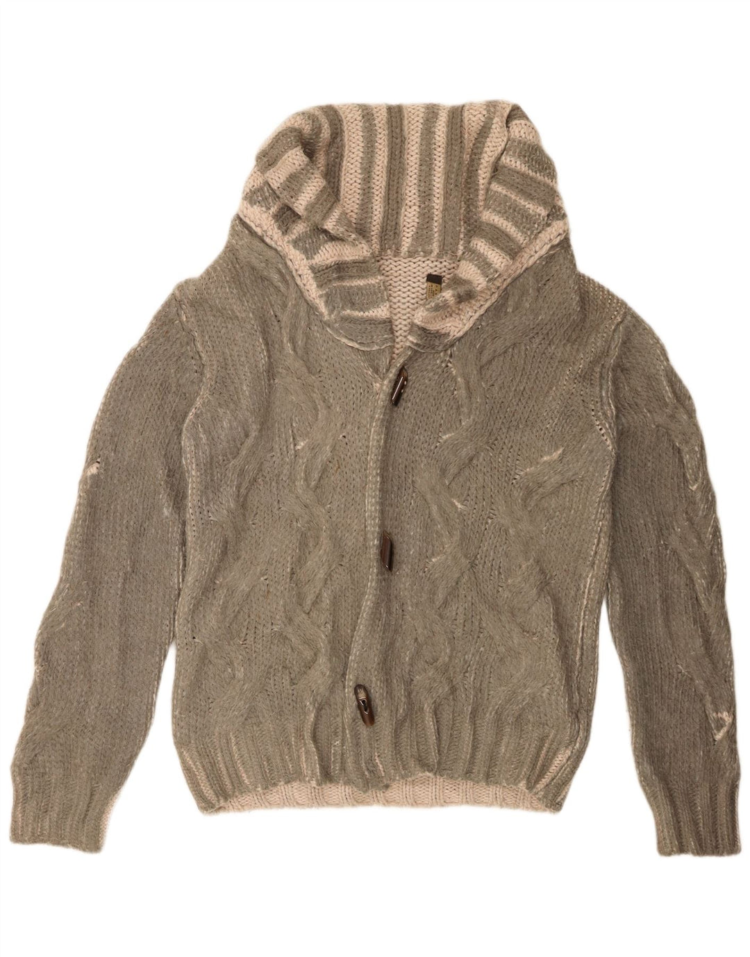 Zara Homme Cardigan Pull Large Vert Rayé Acrylique